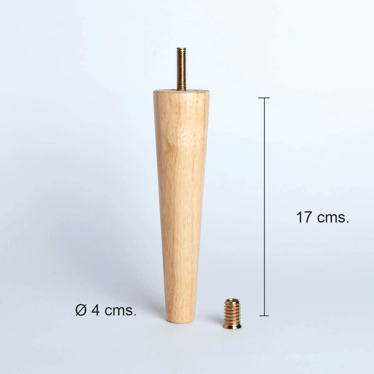 Pata madera TL1017, 17 Alt., 5 Diam may, 2,3 Diam men.-PATA MADERA-Estas patas están diseñadas para combinar funcionalidad y estilo, ofreciendo soporte sólido y un diseño adaptable a diversos tipos de muebles. Su estructura permite un montaje sencillo y aporta un acabado elegante que se integra perfectamente en cualquier ambiente decorativo. Disponemos de una variedad de formas, alturas y estilos para ajustarse a tus necesidades y preferencias.-1 unidad-PATAS-La Tapicería