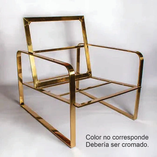 Estructura Sitial MF-86, 85,5 cms Fondo ,73 cms Ancho ,56 cms Alto-Estructura de sofá de estilo moderno y minimalista, diseñada para un asiento individual. La estructura está fabricada con acero inoxidable tubular de acero, y presenta un acabado plateado brillante que le confiere un aspecto lujoso y elegante.-Estructura-La Tapicería