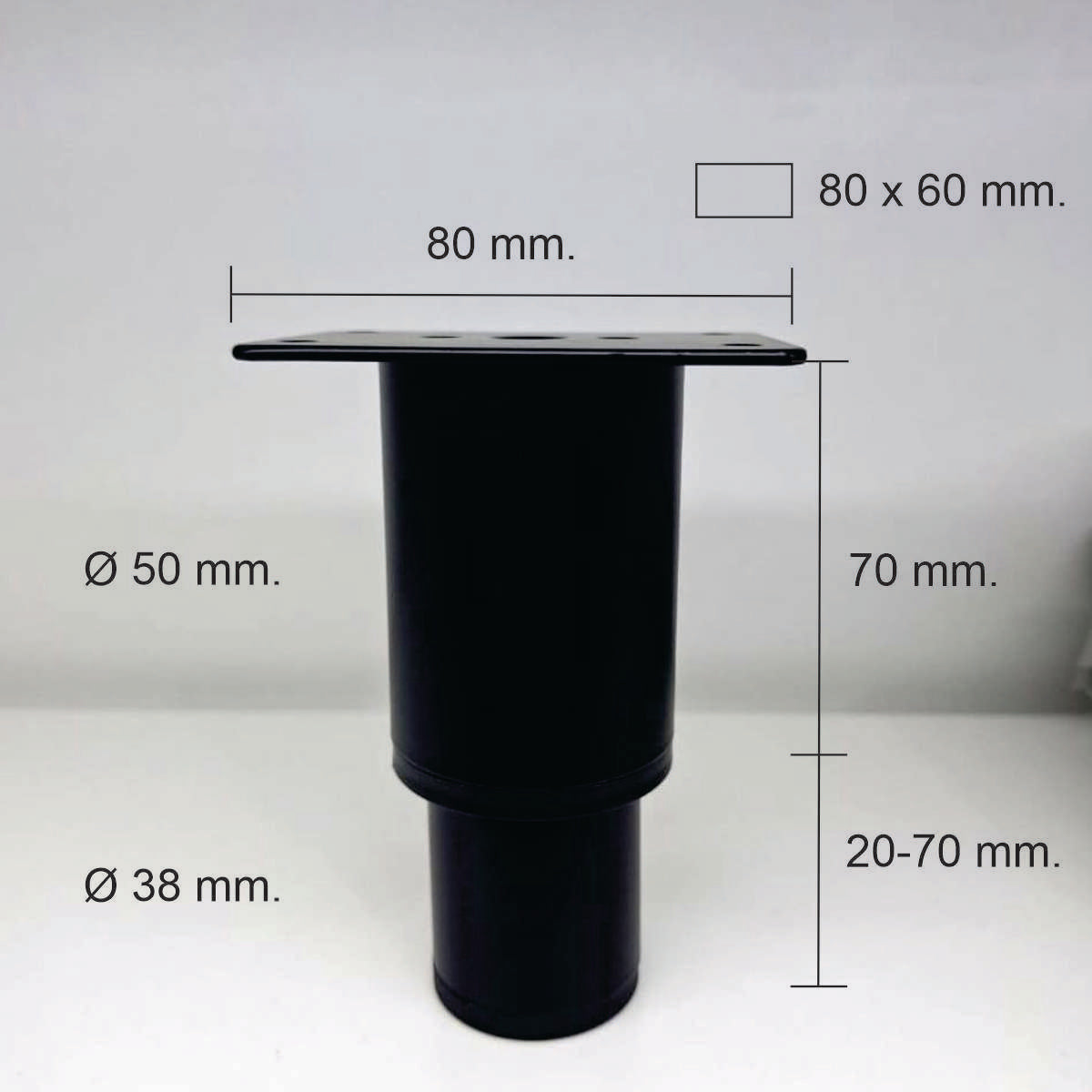 Pata metálica Regulable MI-007, Ø 5,0 X 15 cms. Alto-PATA METALICA-Pata Regulable en Altura para Muebles – Modelo MI-007Aporta estabilidad y funcionalidad a tus muebles con esta pata regulable en altura. Fabricada en metal resistente y acabado en color negro, ofrece un diseño moderno y discreto que se adapta a diferentes estilos de mobiliario.Altura ajustable: Permite nivelar el mueble en superficies irregulares para mayor estabilidad.Material: Acero de alta resistencia.Color: Negro mate.Uso recomendado: So
