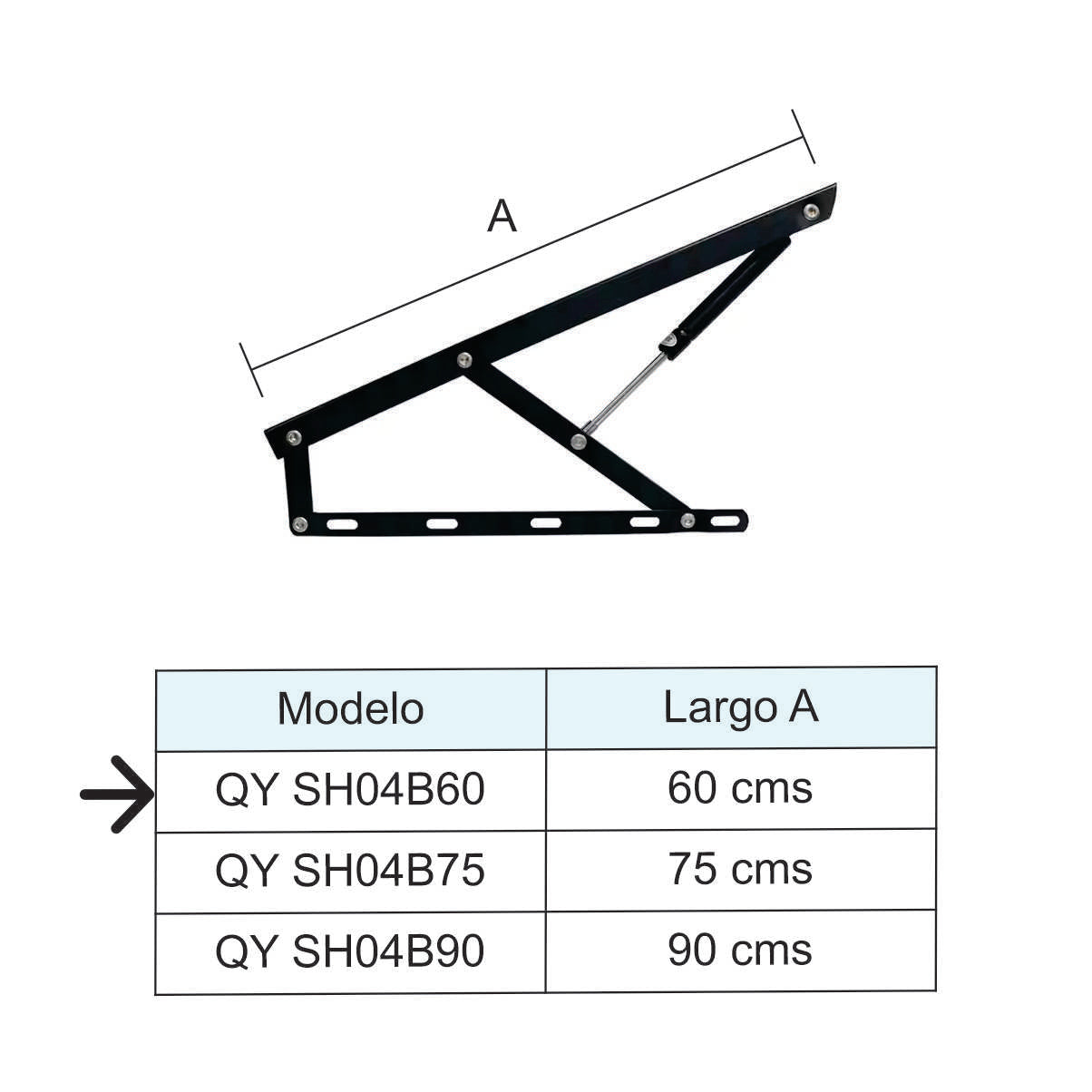 Bisagra cama con cilindro neumático. SH04B 60 cm