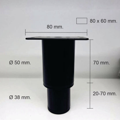 Pata metálica Regulable MI-007, Ø 5,0 X 15 cms. Alto-PATA METALICA-Pata Regulable en Altura para Muebles – Modelo MI-007Aporta estabilidad y funcionalidad a tus muebles con esta pata regulable en altura. Fabricada en metal resistente y acabado en color negro, ofrece un diseño moderno y discreto que se adapta a diferentes estilos de mobiliario.Altura ajustable: Permite nivelar el mueble en superficies irregulares para mayor estabilidad.Material: Acero de alta resistencia.Color: Negro mate.Uso recomendado: So
