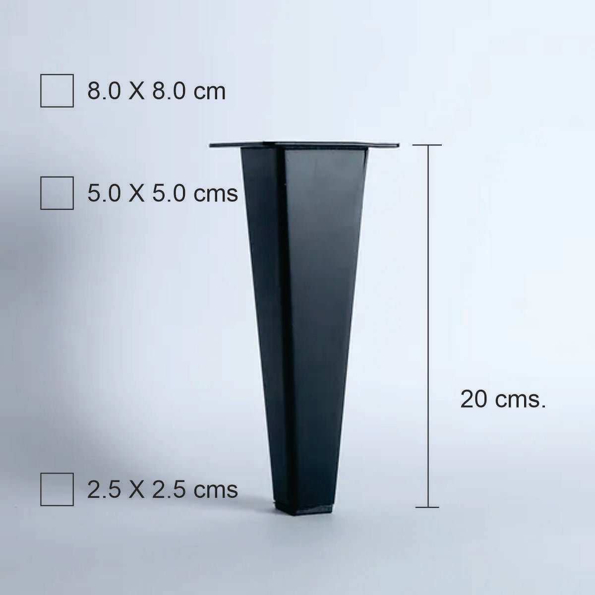 Pata metálica F-045, 20 Alto-PATA METALICA-Estas patas están diseñadas para combinar funcionalidad y estilo, ofreciendo soporte sólido y un diseño adaptable a diversos tipos de muebles. Su estructura permite un montaje sencillo y aporta un acabado elegante que se integra perfectamente en cualquier ambiente decorativo. Disponemos de una variedad de formas, alturas y estilos para ajustarse a tus necesidades y preferencias.-1 unidad-PATAS-La Tapicería