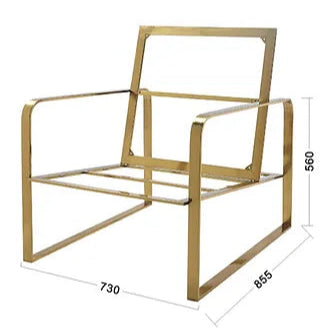 Estructura Sitial MF-86, 85,5 cms Fondo ,73 cms Ancho ,56 cms Alto-Estructura de sofá de estilo moderno y minimalista, diseñada para un asiento individual. La estructura está fabricada con acero inoxidable tubular de acero, y presenta un acabado dorado brillante que le confiere un aspecto lujoso y elegante.-Estructura-La Tapicería