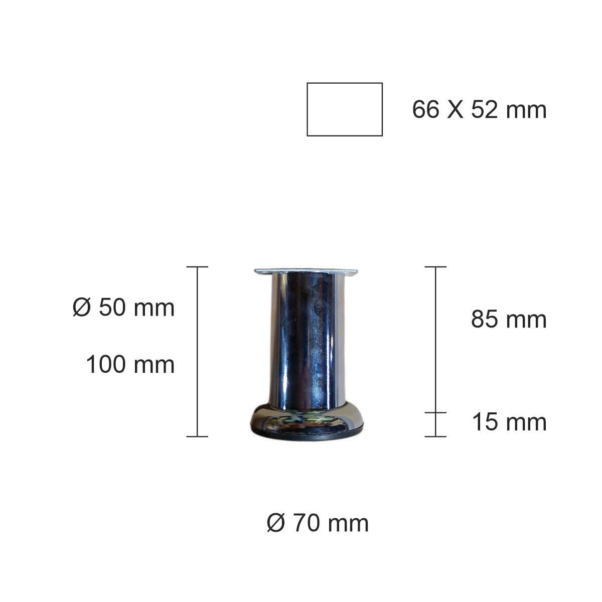 Pata metálica MI-004, Ø 5 X 10 cms. Alto