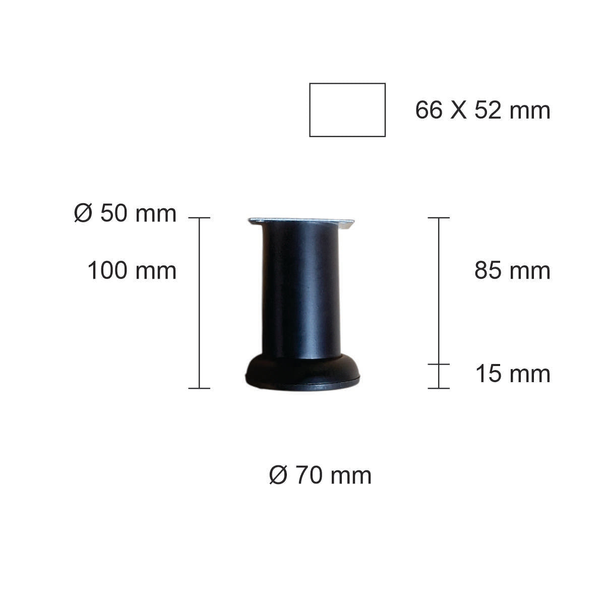 Pata metálica MI-004, Ø 5 X 10 cms. Alto
