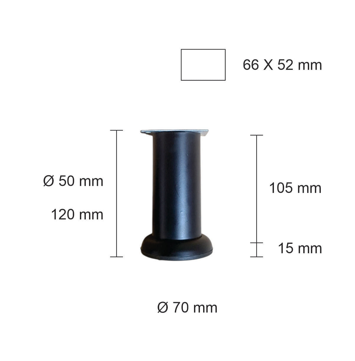 Pata metálica MI-004, Ø 5 X 12 cms. Alto