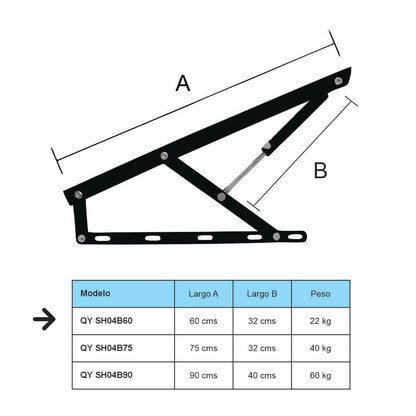 Bisagra cama con cilindro neumático. SH04B 60 cm Par-QY SH04B60-La Tapicería