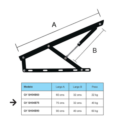 Bisagra cama con cilindro neumático. SH04B 75 cm Par-QY SH04B75-La Tapicería