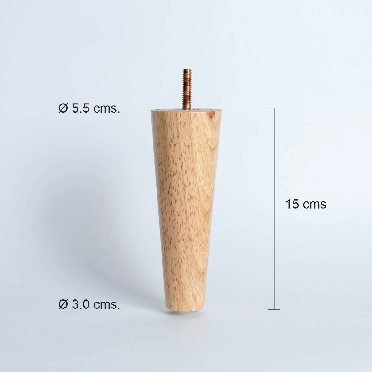 Pata madera TL1015, 15 Alt., 5,5 Diam may, 3 Diam men.-PATA MADERA-EF TL1015 D55-La Tapicería