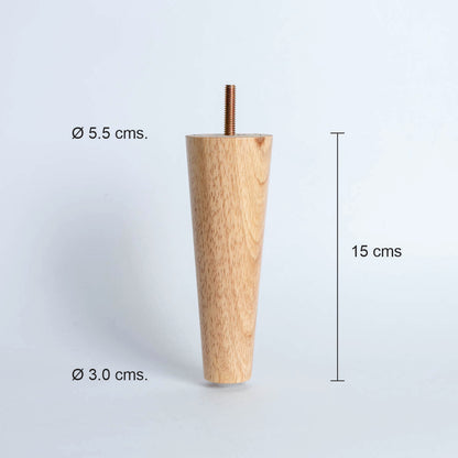 Pata madera TL1015, 15 Alt., 5,5 Diam may, 3 Diam men.-PATA MADERA-EF TL1015 D55-La Tapicería