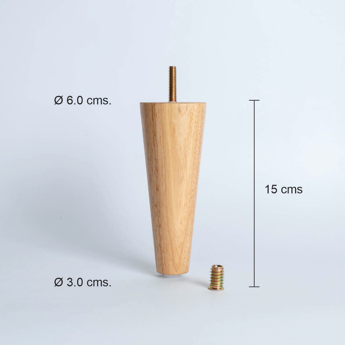 Pata madera TL1015, 15 Alt., 6 Diam may, 3 Diam men.-PATA MADERA-EF TL1015 D60-La Tapicería