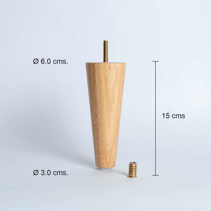 Pata madera TL1015, 15 Alt., 6 Diam may, 3 Diam men.-PATA MADERA-EF TL1015 D60-La Tapicería