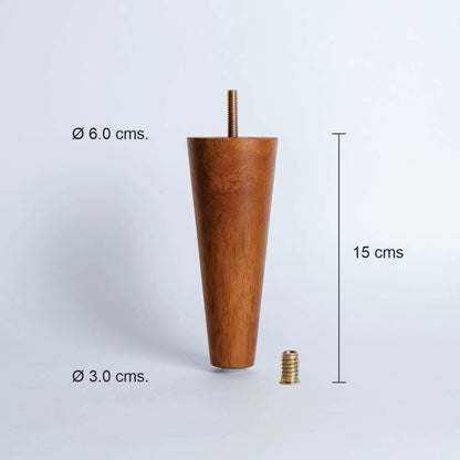 Pata madera TL1015, 15 Alt., 6 Diam may, 3 Diam men.-PATA MADERA-EF TL1015 D60 O-La Tapicería