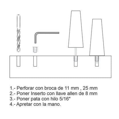Pata madera TL1017, 17 Alt., 5 Diam may, 2,3 Diam men.-PATA MADERA-EF TL1017 D50-La Tapicería