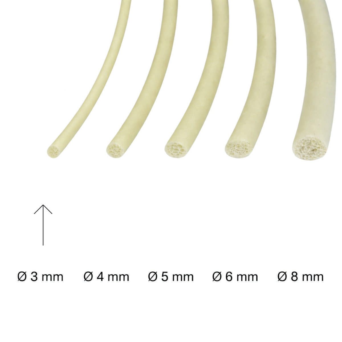 Vivo espuma FF0203 Ø 3 mm, Rollo 1.500 m.-QY FF0203-La Tapicería
